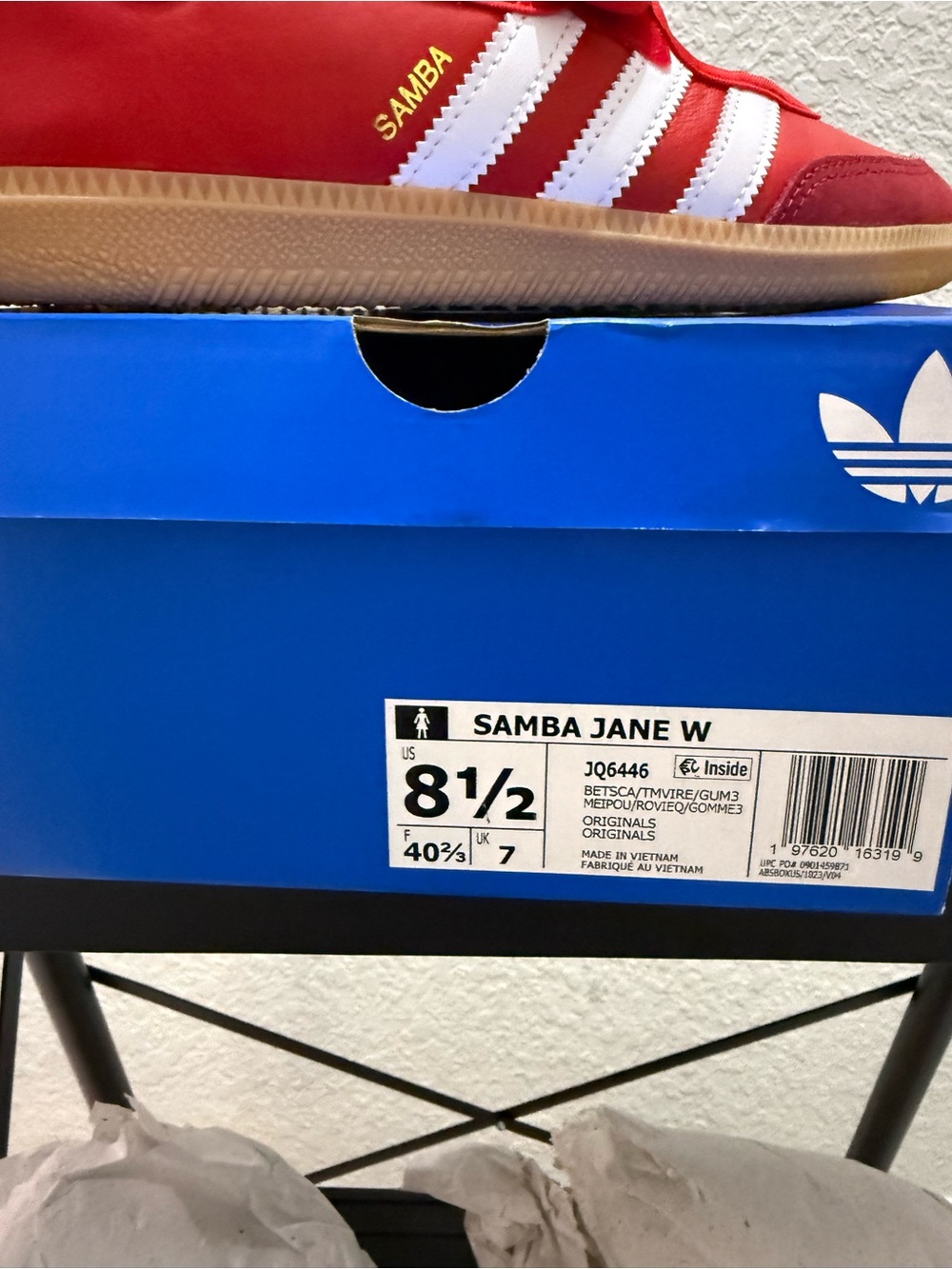 Adidas Samba Jane-Red Mary Jane Sneakers with White Stripes - Picture 8 of 8